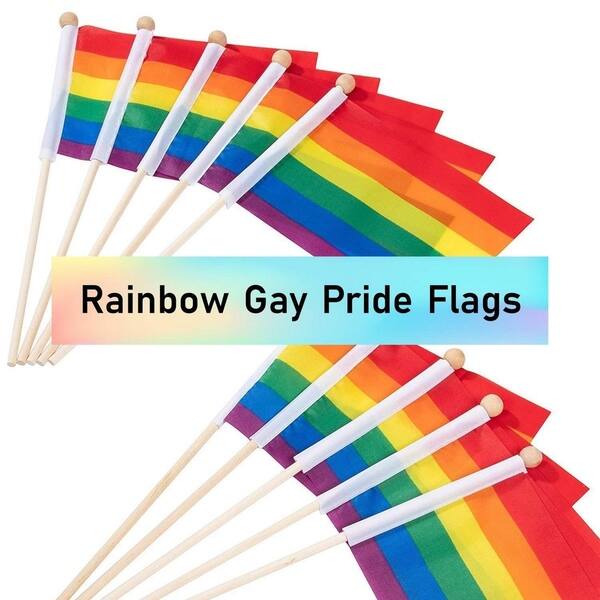Handheld Rainbow Flag Mini Desktop 20x14 Waving Pride Gay Party LGBT Small Stick