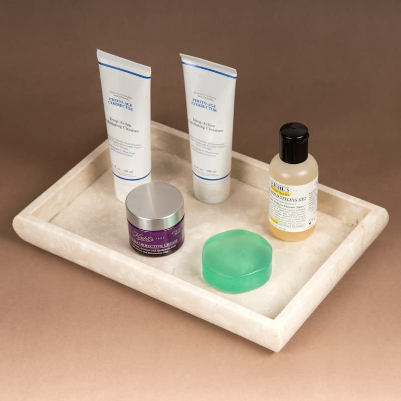 Creative Home Champagne Marble 12" x 8" Deluxe Vanity Tray, Bath Towel Tray, Bathroom Accessory Organizer - Beige