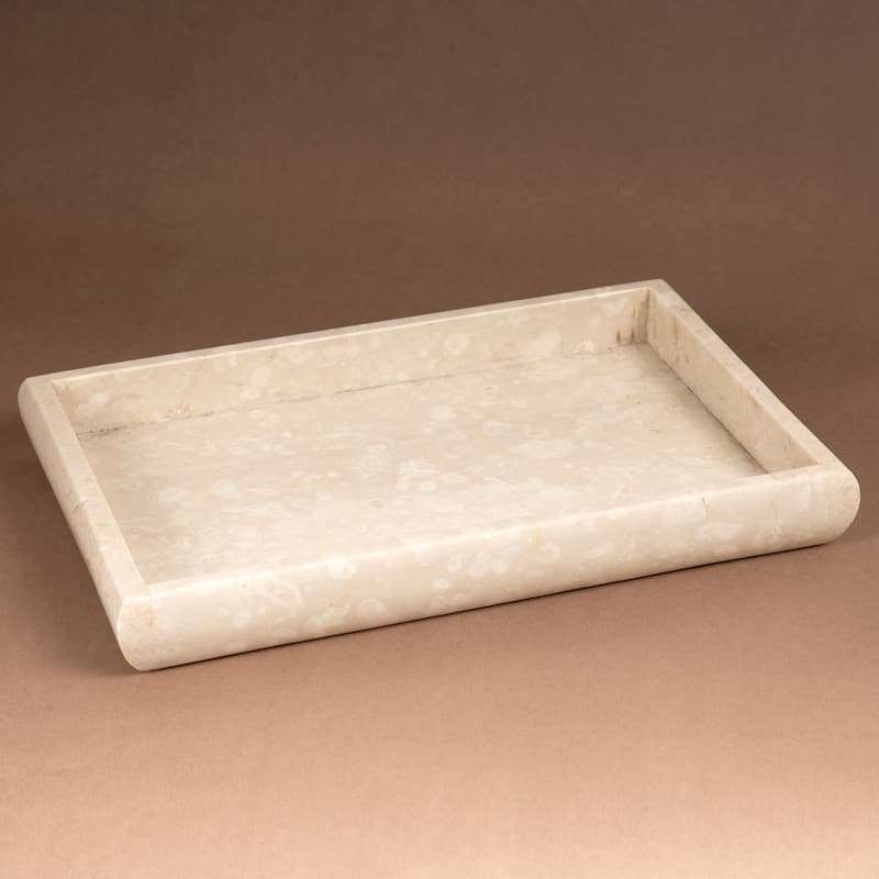 Creative Home Champagne Marble 12" x 8" Deluxe Vanity Tray, Bath Towel Tray, Bathroom Accessory Organizer - Beige