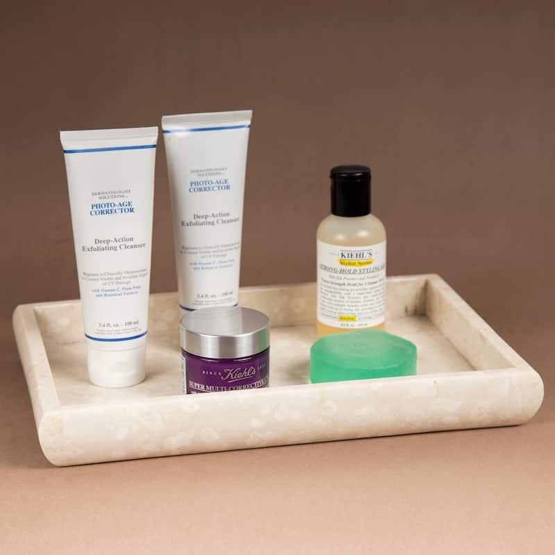Creative Home Champagne Marble 12" x 8" Deluxe Vanity Tray, Bath Towel Tray, Bathroom Accessory Organizer - Beige