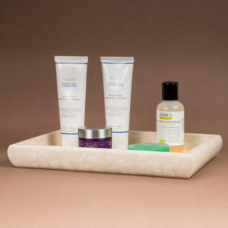 Creative Home Champagne Marble 12" x 8" Deluxe Vanity Tray, Bath Towel Tray, Bathroom Accessory Organizer - Beige