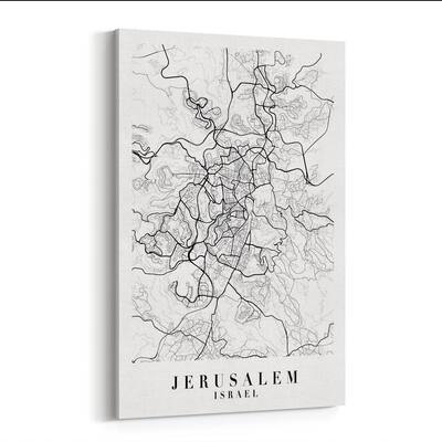 Noir Gallery Jerusalem Israel Minimal Map Canvas Wall Art Print