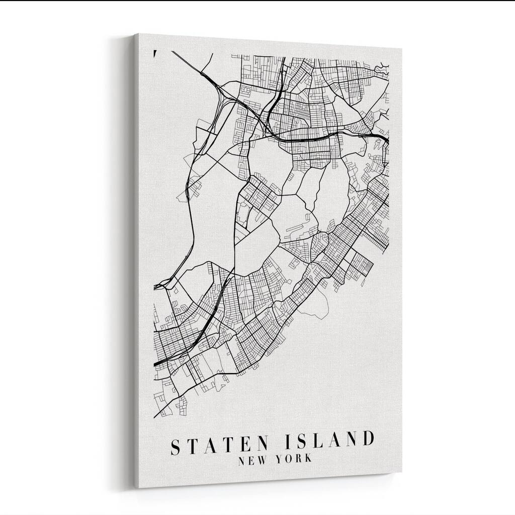 Noir Gallery Staten Island New York Minimal Map Canvas Wall Art Print