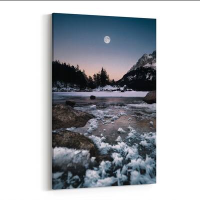 Noir Gallery Germany Mountains Winter Moon Photo Canvas Wall Art Print