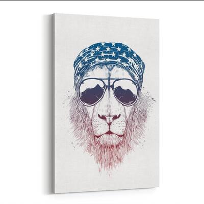 Noir Gallery Animal Lion Sunglasses Illustration Canvas Wall Art Print