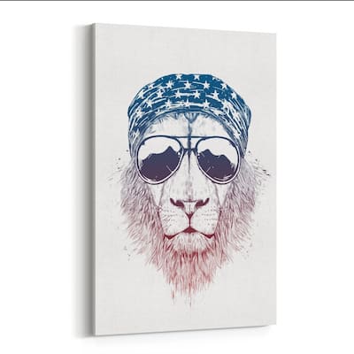 Noir Gallery Animal Lion Sunglasses Illustration Canvas Wall Art Print