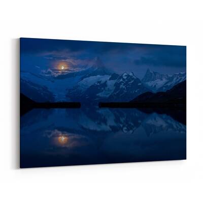 Noir Gallery Grindelwald Switzerland Mountains Moon Canvas Wall Art Print