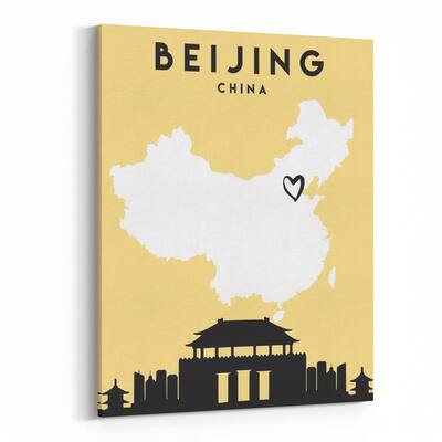 Noir Gallery Beijing China Heart Urban Map Canvas Wall Art Print