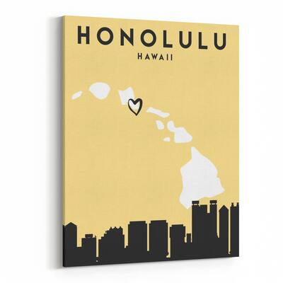 Noir Gallery Honolulu Hawaii Heart Urban Map Canvas Wall Art Print
