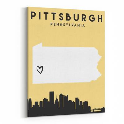 Noir Gallery Pittsburgh Pennsylvania Heart Map Canvas Wall Art Print
