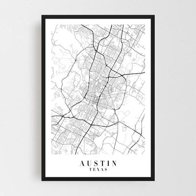 Noir Gallery Austin Texas Minimal Map Framed Art Print