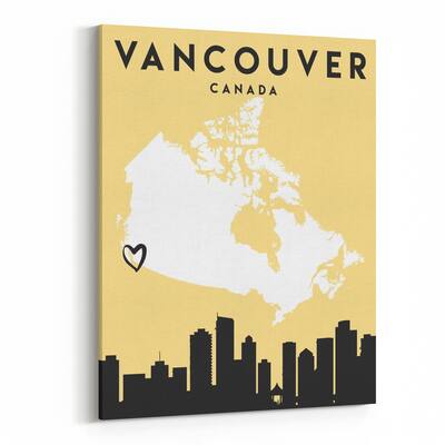 Noir Gallery Vancouver Canada Heart Urban Map Canvas Wall Art Print