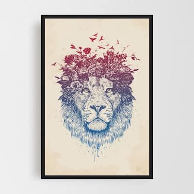 Noir Gallery Floral Lion Illustration Framed Art Print
