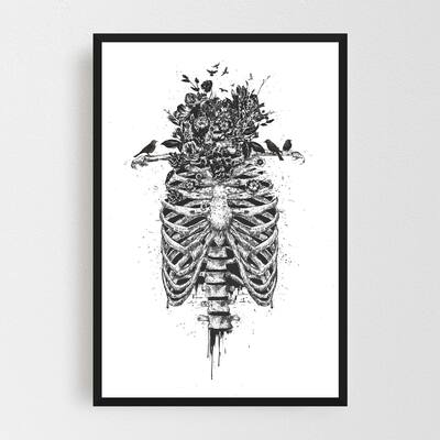 Noir Gallery Floral Skeleton Nature Illustration Framed Art Print