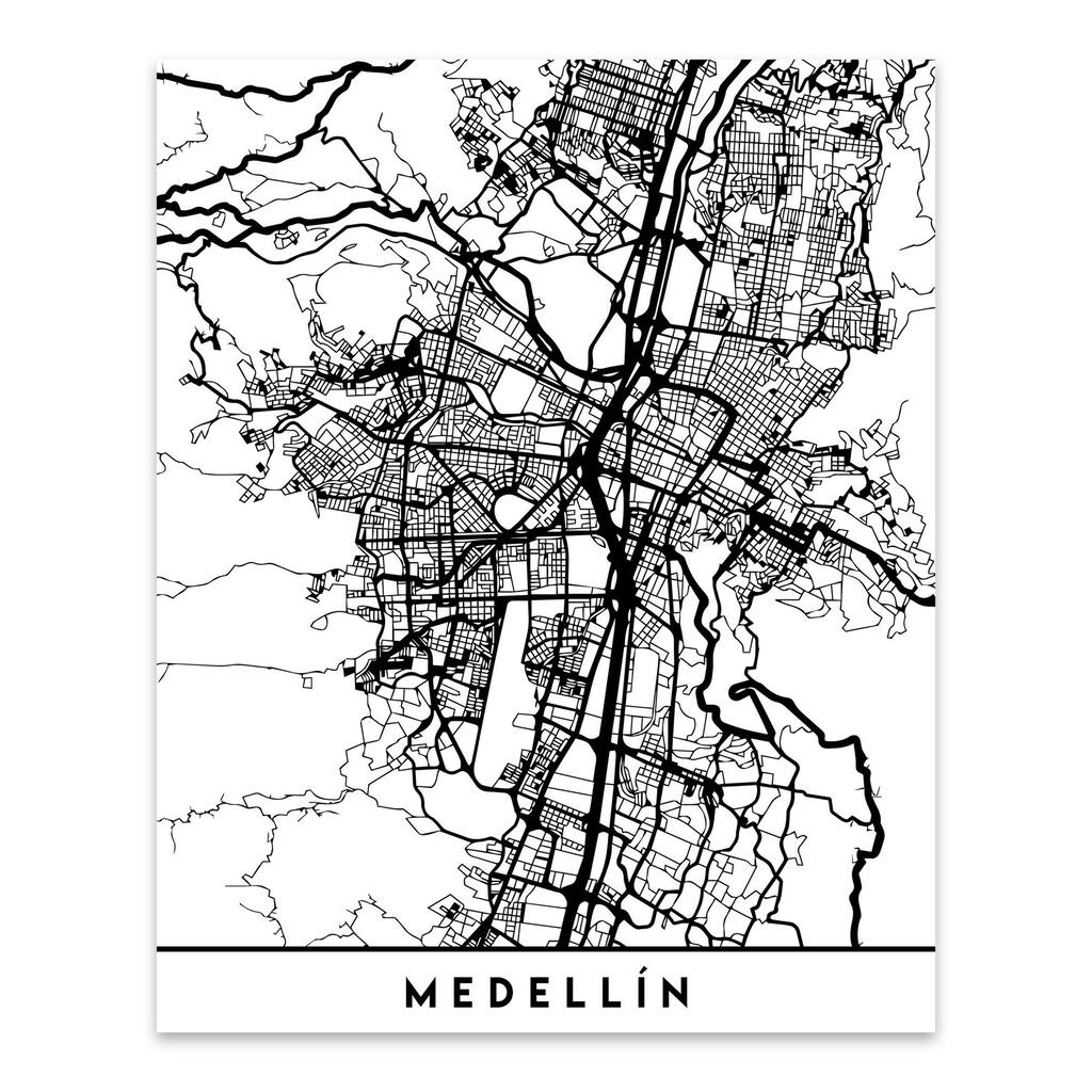 Noir Gallery Medellin Colombia Urban Map Metal Wall Art Print
