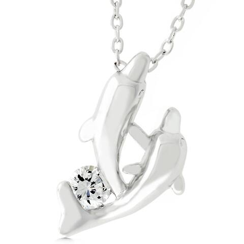Kate Bissett Silvertone Cubic Zirconia Dolphin Necklace