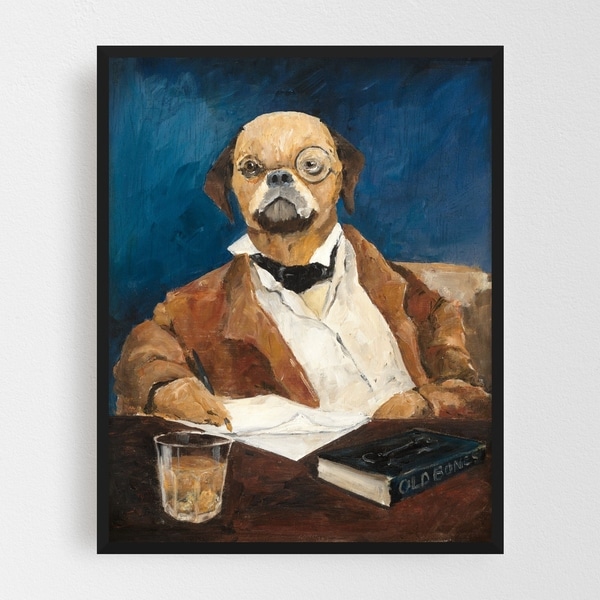 Shop Noir Gallery Animals Dog Alcohol Pug Illustration Framed Art Print
