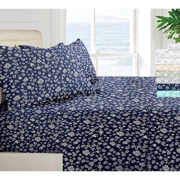 Shop Black Friday Deals On Floral Queen Sheets Set Microfiber Sheet In Navy By Lux Decor Collection Set Of 4 Overstock 30478775
