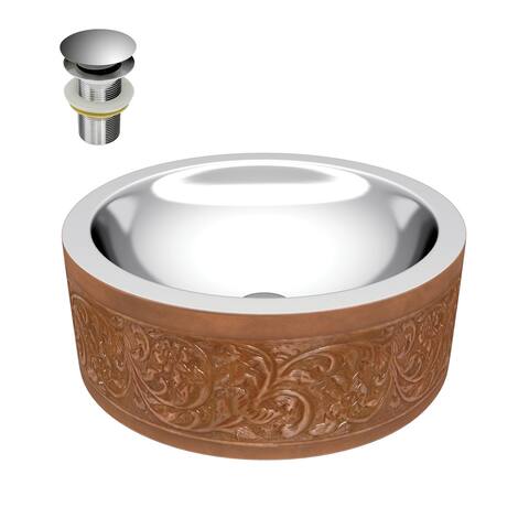ANZZI Cadmean Polished Antique Copper 16 in. Handmade Vessel Sink with Floral Design Exterior