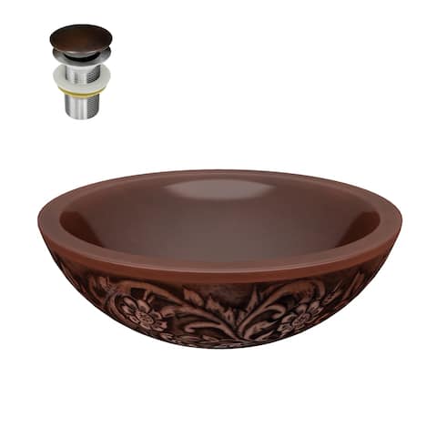 ANZZI Pisces Polished Antique Copper 16 in. Handmade Vessel Sink with Floral Design Exterior