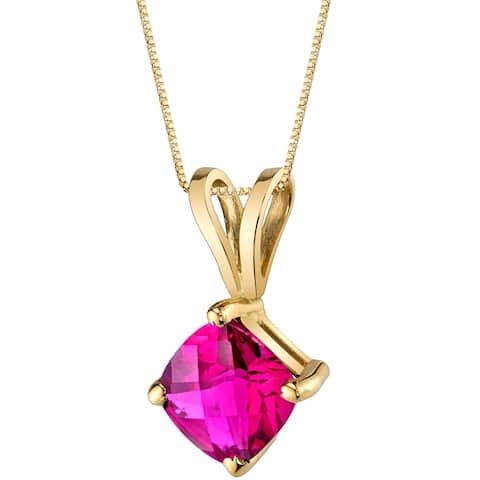 1 ct Cushion Cut Created Ruby Pendant in 14K Yellow Gold, 18"