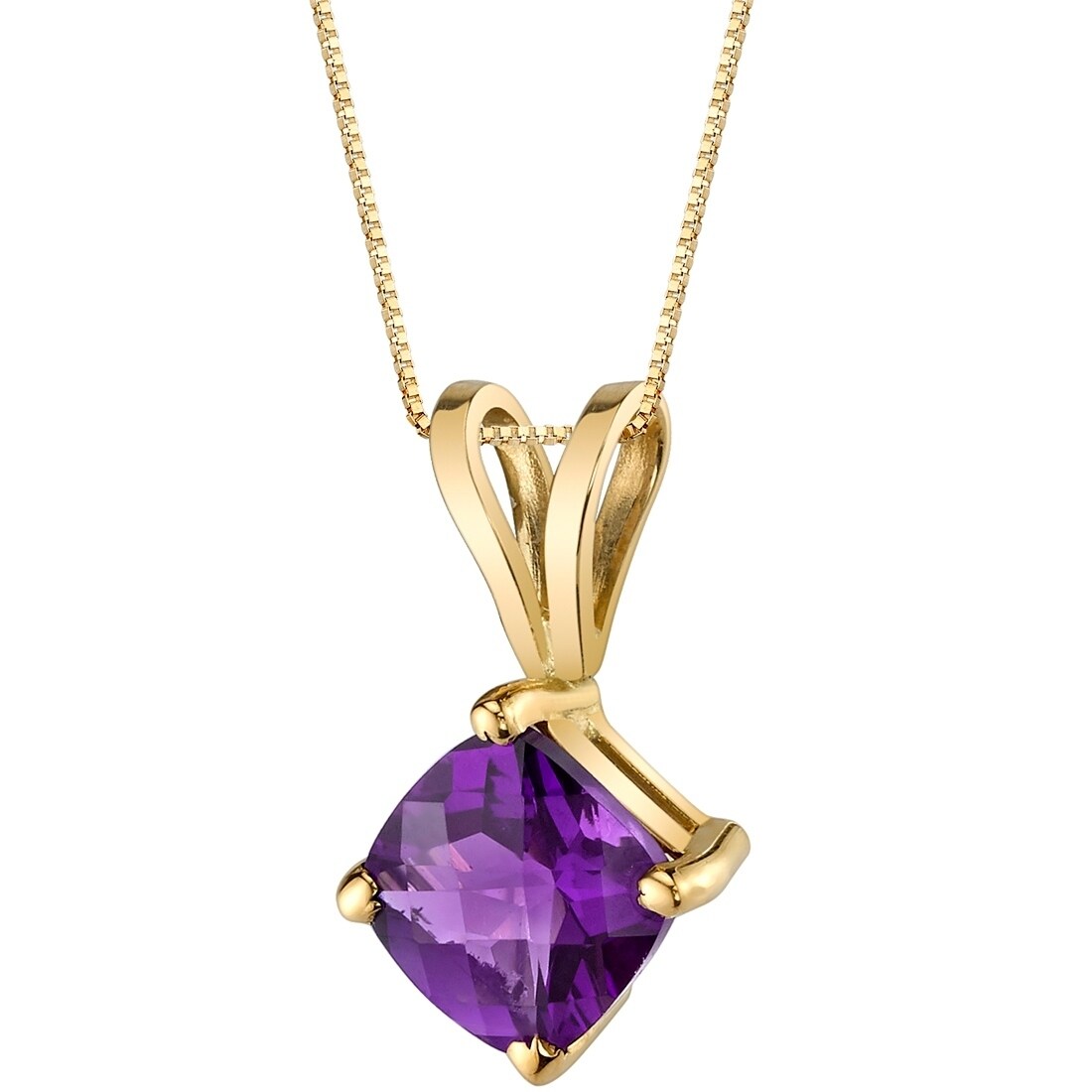5.00 Cttw AFFY Cushion Cut Simulated Amethyst Solitaire Pendant in 14K Gold Over Sterling Silver 