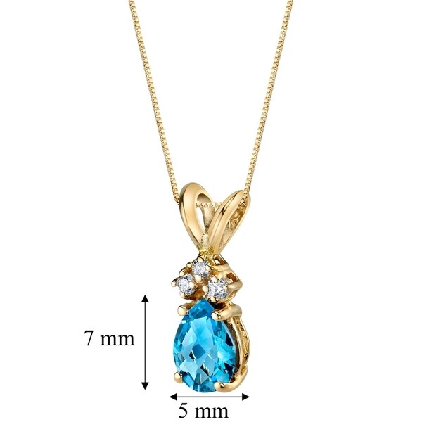 14K White Gold Pear Blue Topaz and Diamond Pendant