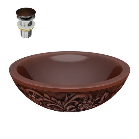 ANZZI Theban Polished Antique Copper 16 in. Handmade Vessel Sink with Floral Design Exterior