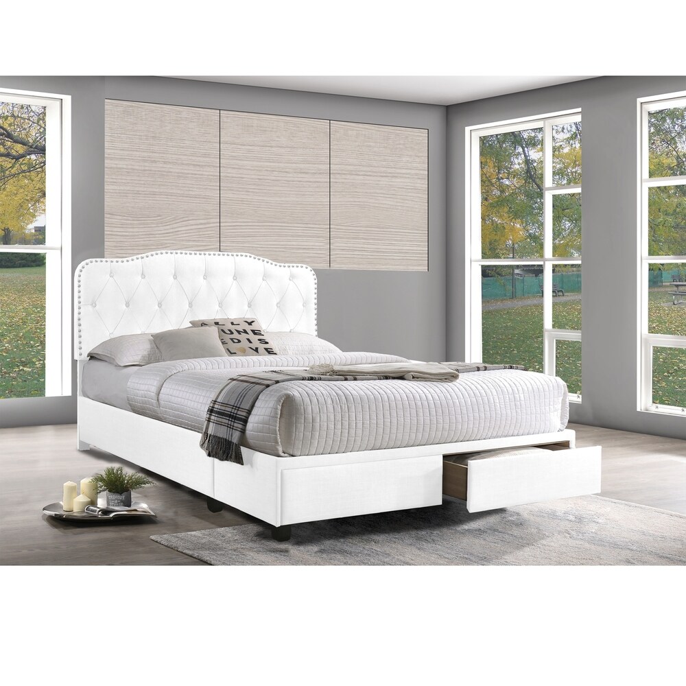 Overstockbest Quality Furniture Storage Beds With Button Tufted Headboard And Nailhead Trim White Twin Dailymail