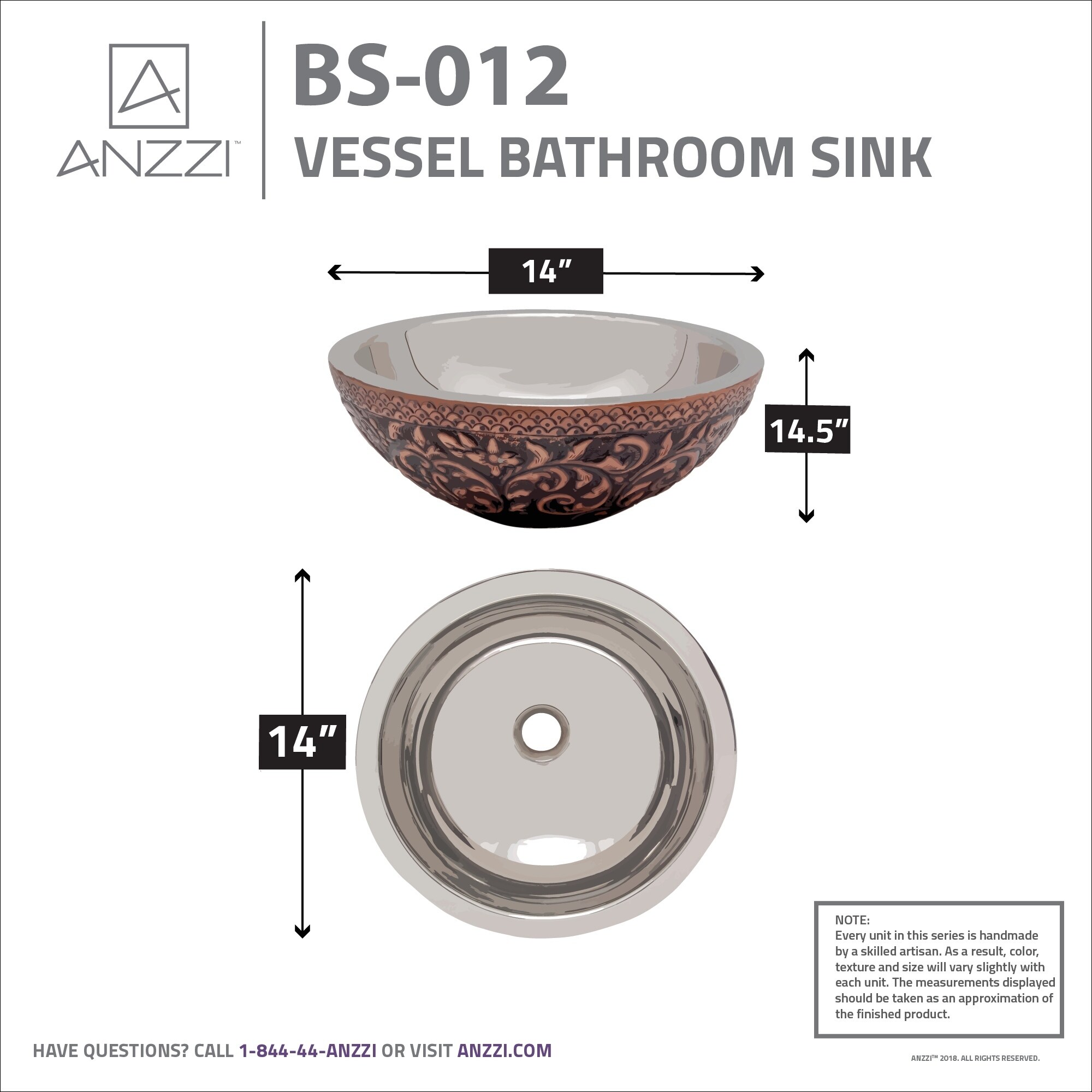 Crete 14 in. Handmade Vessel Sink in Polished Antique Copper with Nickel Interior and Floral Design Exterior Crete 14 in. Handmade Vessel Sink in Polished Antique Copper with Nickel Interior and Floral Design Exterior
