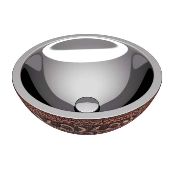 Crete 14 in. Handmade Vessel Sink in Polished Antique Copper with Nickel Interior and Floral Design Exterior Crete 14 in. Handmade Vessel Sink in Polished Antique Copper with Nickel Interior and Floral Design Exterior