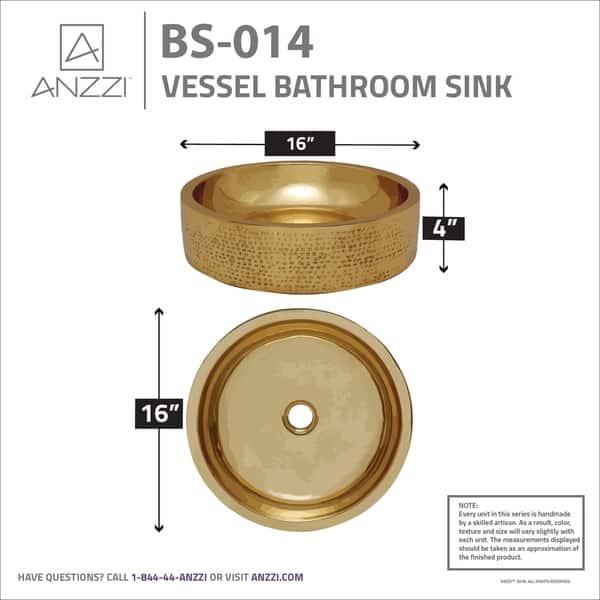 ANZZI Coronam Polished Brass 16 in. Handmade Vessel Sink