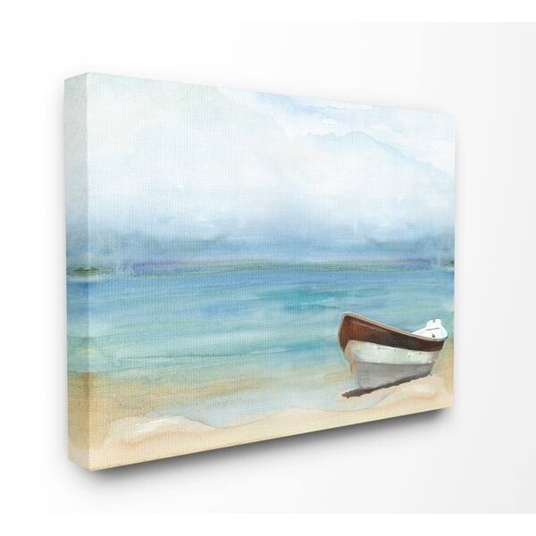 Shop Stupell Industries Lake Boat Landscape Blue Green Watercolor Painting Canvas Wall Art Free Shipping Today Overstock 30483005