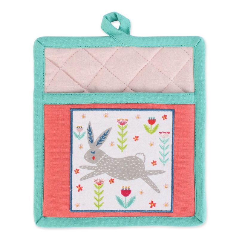 DII Easter Folk Garden Kitchen Textiles, Potholder & Dishtowel, Easter Garden, 4 Pieces