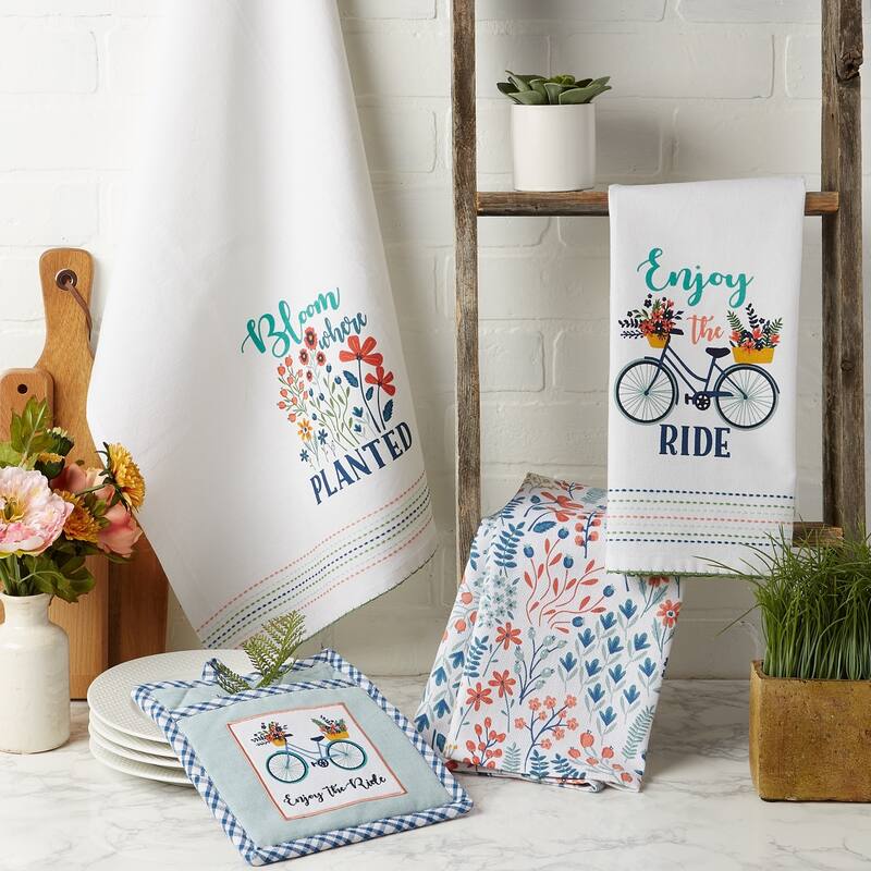 DII Easter Folk Garden Kitchen Textiles, Potholder & Dishtowel, Easter Garden, 4 Pieces