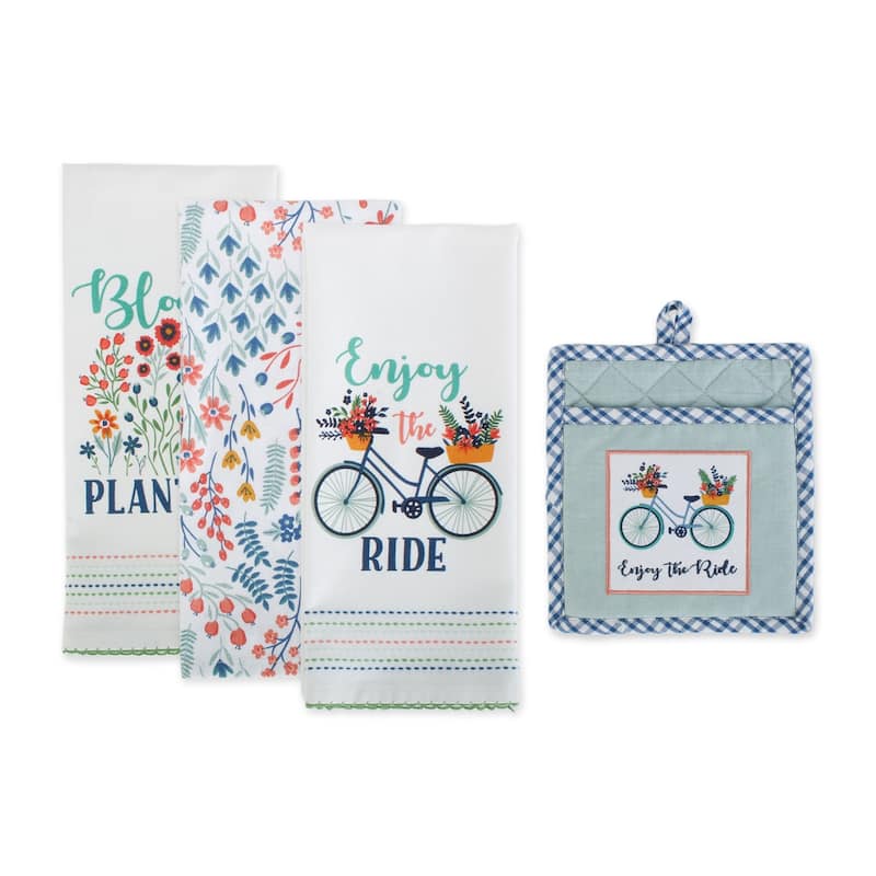 DII Easter Folk Garden Kitchen Textiles, Potholder & Dishtowel, Easter Garden, 4 Pieces - Enjoy the Ride