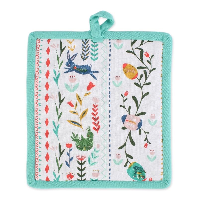 DII Easter Folk Garden Kitchen Textiles, Potholder & Dishtowel, Easter Garden, 4 Pieces