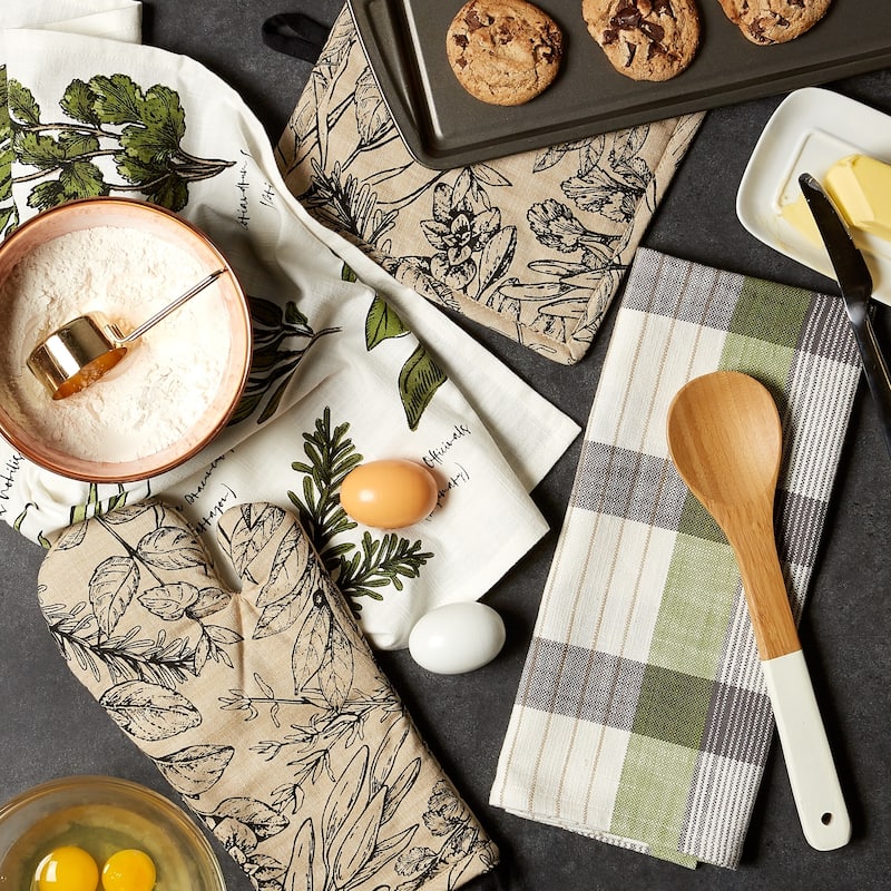 DII Fresh Herbs Kitchen Textiles, Potholder & Dishtowels, Fresh Herbs, 4 Pieces