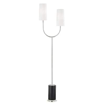 Hudson Valley Vesper 2-light Polished Nickel and Black Floor Lamp, White Linen