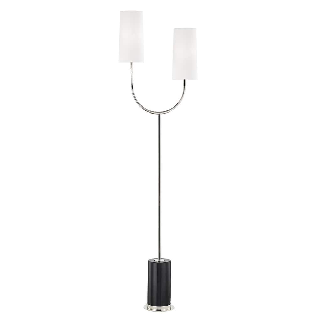 Hudson Valley Vesper 2-light Polished Nickel and Black Floor Lamp, White Linen