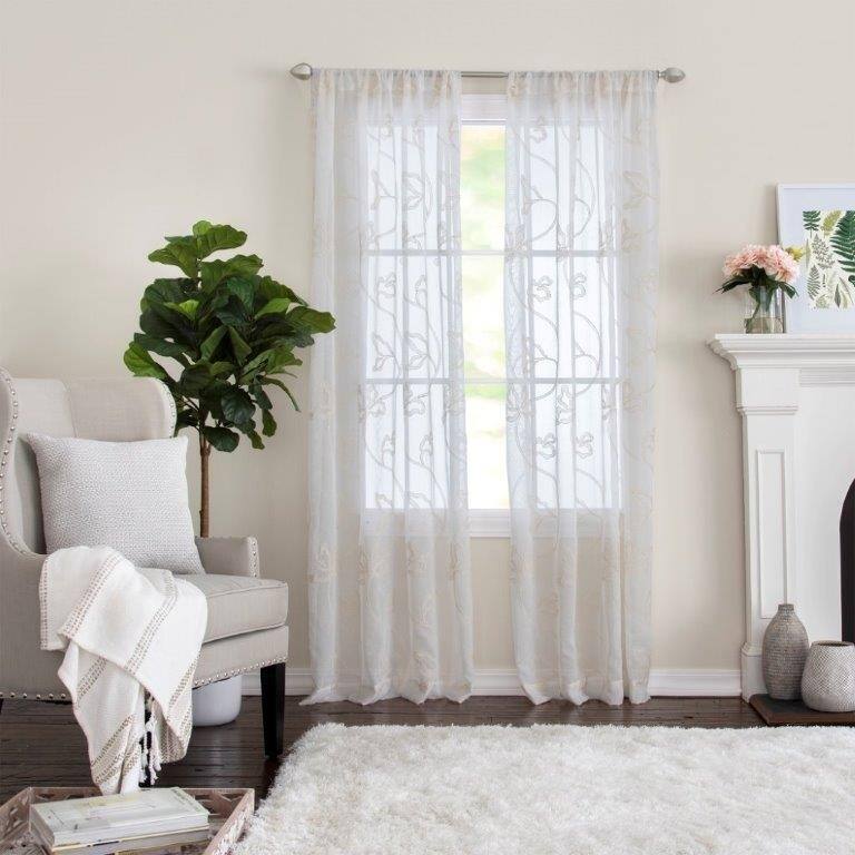 Porch & Den Supreme Embroidered Floral Semi-Sheer Rod Pocket Panel
