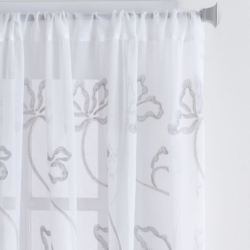 Porch & Den Supreme Embroidered Floral Semi-Sheer Rod Pocket Panel