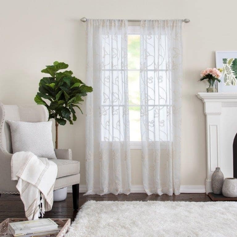 Porch & Den Supreme Embroidered Floral Semi-Sheer Rod Pocket Panel - 50" x 95" - Ivory