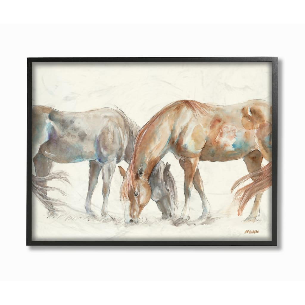 Stupell Horse Couple Grey Brown Watercolor Painting Framed Wall Art