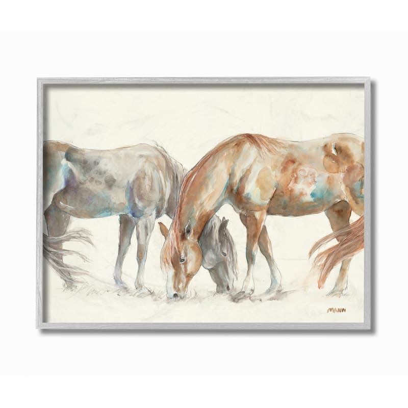 Stupell Horse Couple Grey Brown Watercolor Painting Framed Wall Art - 16 x 20 - Grey