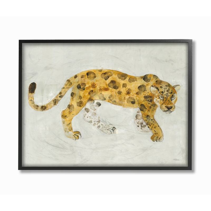Stupell Leopard Prowling Large Cat Animal Watercolor Painting Framed Wall Art