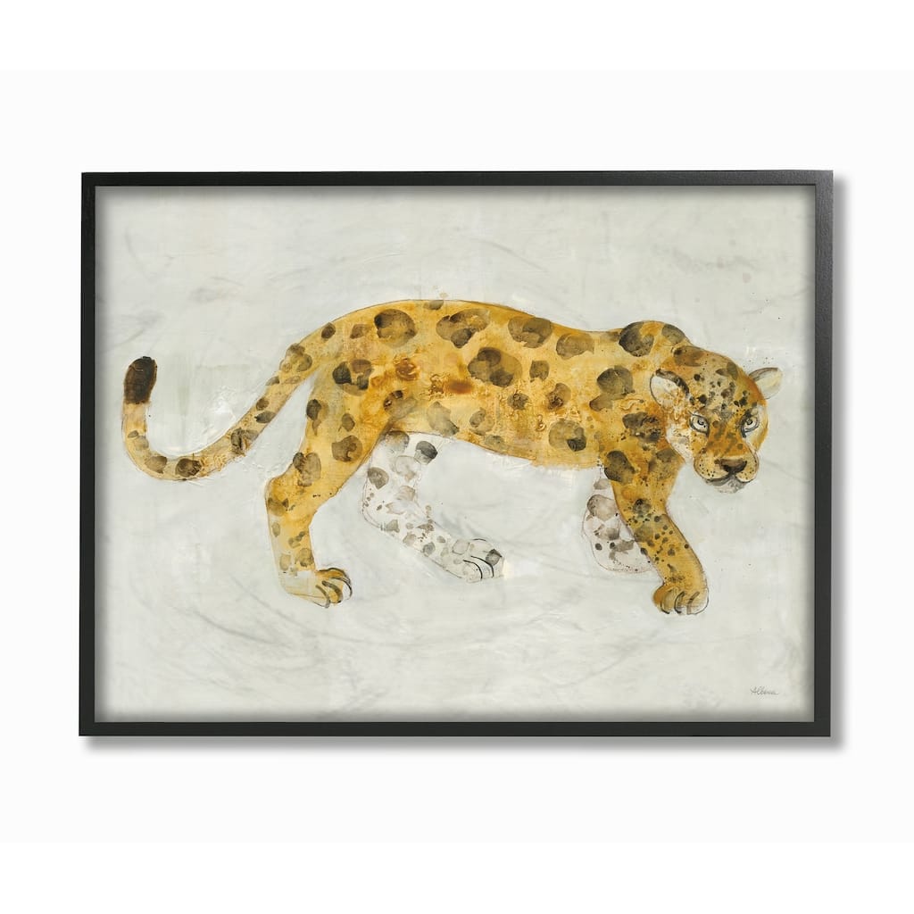 Stupell Leopard Prowling Large Cat Animal Watercolor Painting Framed Wall Art
