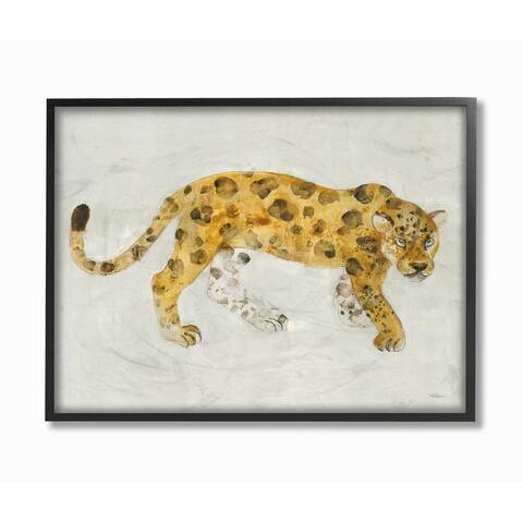 Stupell Industries Leopard Prowling Large Cat Animal Watercolor Painting Framed Wall Art
