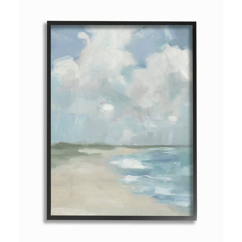 Stupell Impressionist Neutral Blue Green Beach Ocean Painting Framed Wall Art, Design by Third and Wall