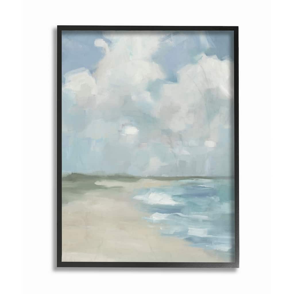 Stupell Impressionist Neutral Blue Green Beach Ocean Painting Framed Wall Art, Design by Third and Wall